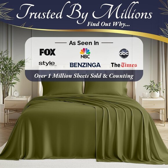 9- NIB Bamboo Sheets Queen Size 4pcs -Ultra Soft & Luxuriously Cooling, 17" Deep - Picture 6 of 8